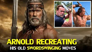 Arnold Schwarzenegger showing off Sword Skills for King Conan!