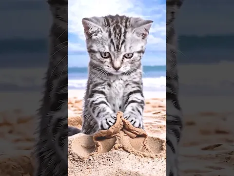 Sand slime on the beach  #kitty #animals #funny