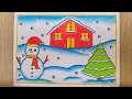 Winter season Snowman drawing easy Winter season drawing Winter Season Snowfall Scenery drawing