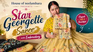 New collection star georgette saree with embroidery 🌸 #houseofneelambara #sareecollection #saree
