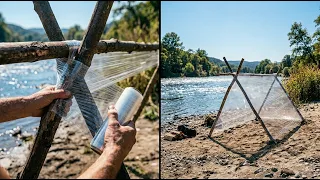 🌲🏕️ اصنع مأوى مذهلًا للمبيت في الغابة باستخدام التغليف البلاستيكي!