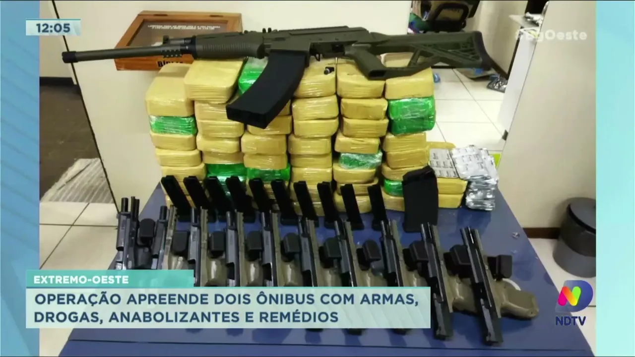 Operação apreende dois ônibus com armas ,drogas, anabolizantes e remédios no Extremo-Oeste