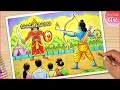How to Draw Dussehra Drawing Indian festival scenery drawing Dussehra scene painting