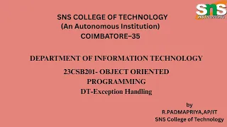 DT based Exception Handling Object Oriented Programming SNS Institutions