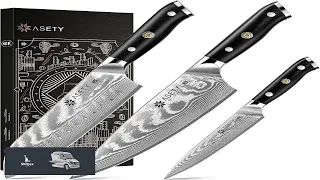 ASETY Damascus Knife Set 3 PCS Japanese Kitchen Knives with G10 Handle