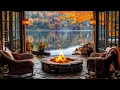Peaceful Autumn Lakeside Cabin Fire Pit and Relaxing Nature Sounds for Calm Ambiance
