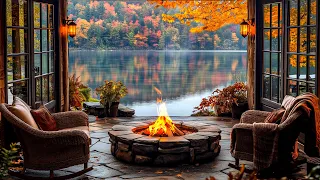 Peaceful Autumn Lakeside Cabin Fire Pit And Relaxing Nature Sounds For Calm Ambiance 