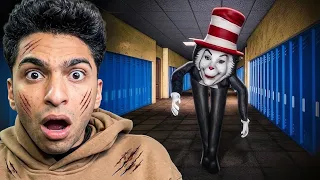 تحدي الهروب من مخلوق جديد اسمو رجل القطه ذو القبعه الحمراء من مدرسه مهجوره 😳😱 | cat in the hat