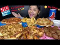 FULL DOMINOS MENU EATING CHEESE BUST PIZZA MEAT BALLS CHICKEN WINGS TACOS FOOD EATING SHOW