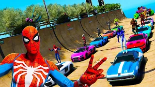 New Multi-Ramp and Spider-Man Challenge with Cars Trucks Jet Skis a Planes – Epic Stunt Racing GTA 5