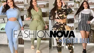 trying on fashion nova curve winter sets