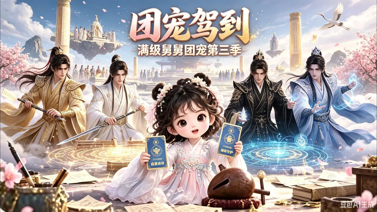 团宠驾到第三季,小院,五个气场全开的大佬整整齐齐跪在一排搓衣板上,神情各异(端着的、赔笑的、绝望的、装死的、还在算账的)