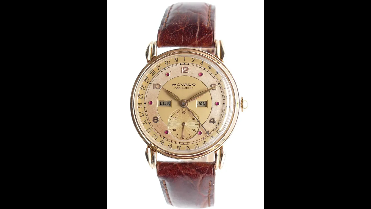 Movado Calendoplan gold vintage wristwatch, hallmarked 1953