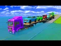 Lagu Triple Flatbed Trailer McQueen Transportation with Truck   Speedbumps vs Cars vs Train   BeamNG #024
