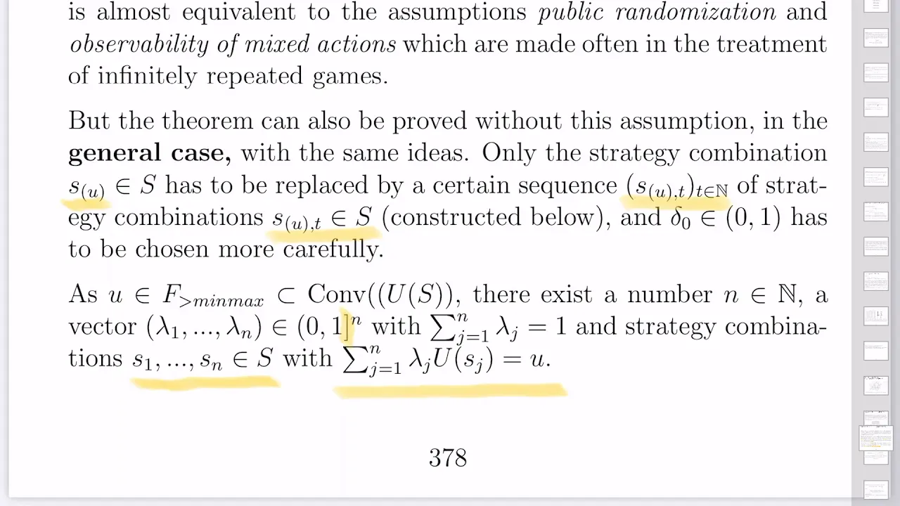 Game Theory: Partial Proof 5.38 + 5.41 - Folk theorems for repeated games