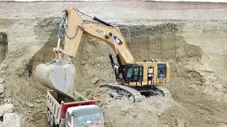 Caterpillar 6015B Excavator Loading Trucks With Two Passes - Sotiriadis Mining Works - Drone Video