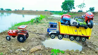 Tata Tipper Heavy Loading Vehicles Accident Pulling Out Swaraj Tractor ? Bike Rickshaw Car | CS Toy 
