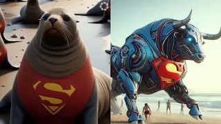 Superheroes but seal vs bull robot 💥Marvel & DC-All Characters#spiderman #marvel #avengers #shorts 