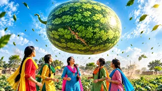आसमान से गिरा Giant तरबूज! 😱 फिर 5 बहनों ने बनाई इतनी बड़ी Giant Watermelon Jelly 🍉😱