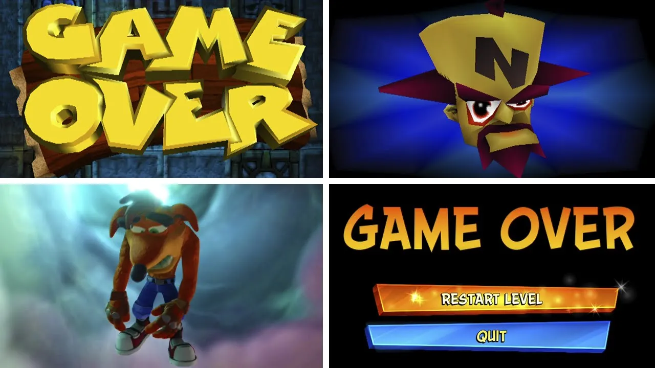 Evolution of Crash Bandicoot Game Over Screens (1996-2021)