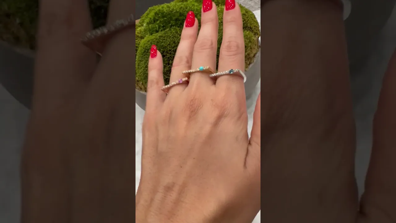 14K White Gold Aquamarine And Diamond Stacking Bar Ring