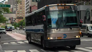 Front POV MTA Bus Route QM40 East Midtown to Lefrak City onboard a 2006 MCI D4500CL
