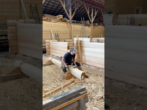 We are working on a log cabin with an accompanying woodshed these days 🪓 #logcabin #building