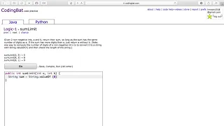 Logic 1 sumLimit Java Tutorial codingbat com