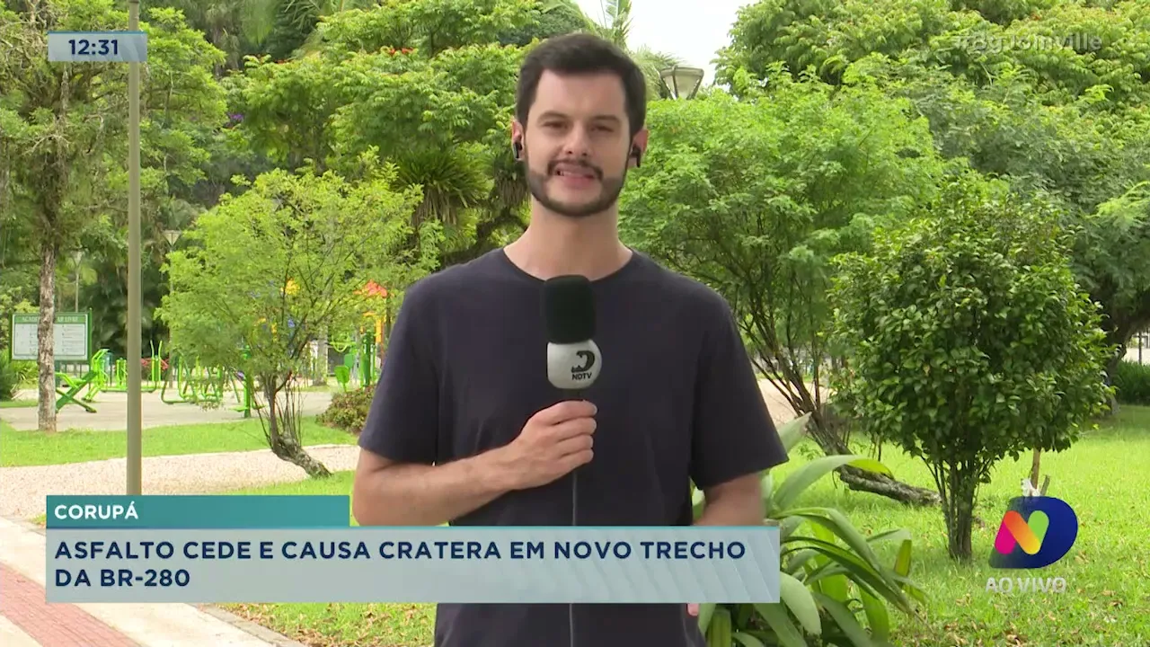 Corupá: asfalto cede e causa cratera em novo trecho da BR-280