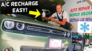 HOW TO RECHARGE AC AIR CONDITIONER ON DODGE CHALLENGER REFILL AC SYSTEM