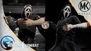 mortal kombat 1 vs mk mobile ghostface every moves u0026 fatal blow side by side comparison 