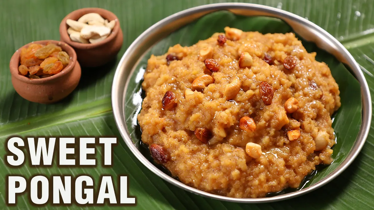 Sweet Pongal Recipe using Jaggery & Milk   Easy Sweet Pongal in Pressure Cooker   Sakkarai Pongal