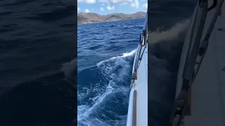 Pretty much EVERY TIME the sails go up! 😂 yeahhhhh baby #travel #sailing #catamaran #family