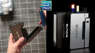 FOCUS Aluminium Automatic Ejection 10pcs Cigarette Dispenser Case Box With Lighter Case Set