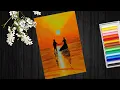 Couple Drawing How to draw couple Oil pastel drawing Couple in sunset scenery