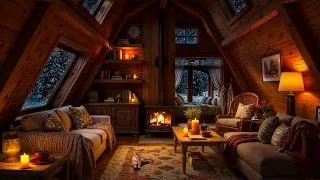 Winter Night In Cozy Reading Nook With Soothing Jazz Music Fireplace Sounds For Relaxation 