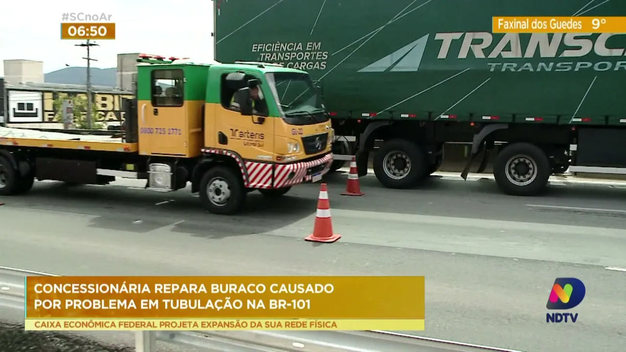 Concessionária repara buraco causado por problema em tubulação na BR-101