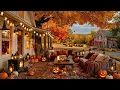 Golden Leaves Drift Around a Cozy Halloween Farmhouse 🍂 Warm Jazz & Peaceful Fall Ambience to Unwind
