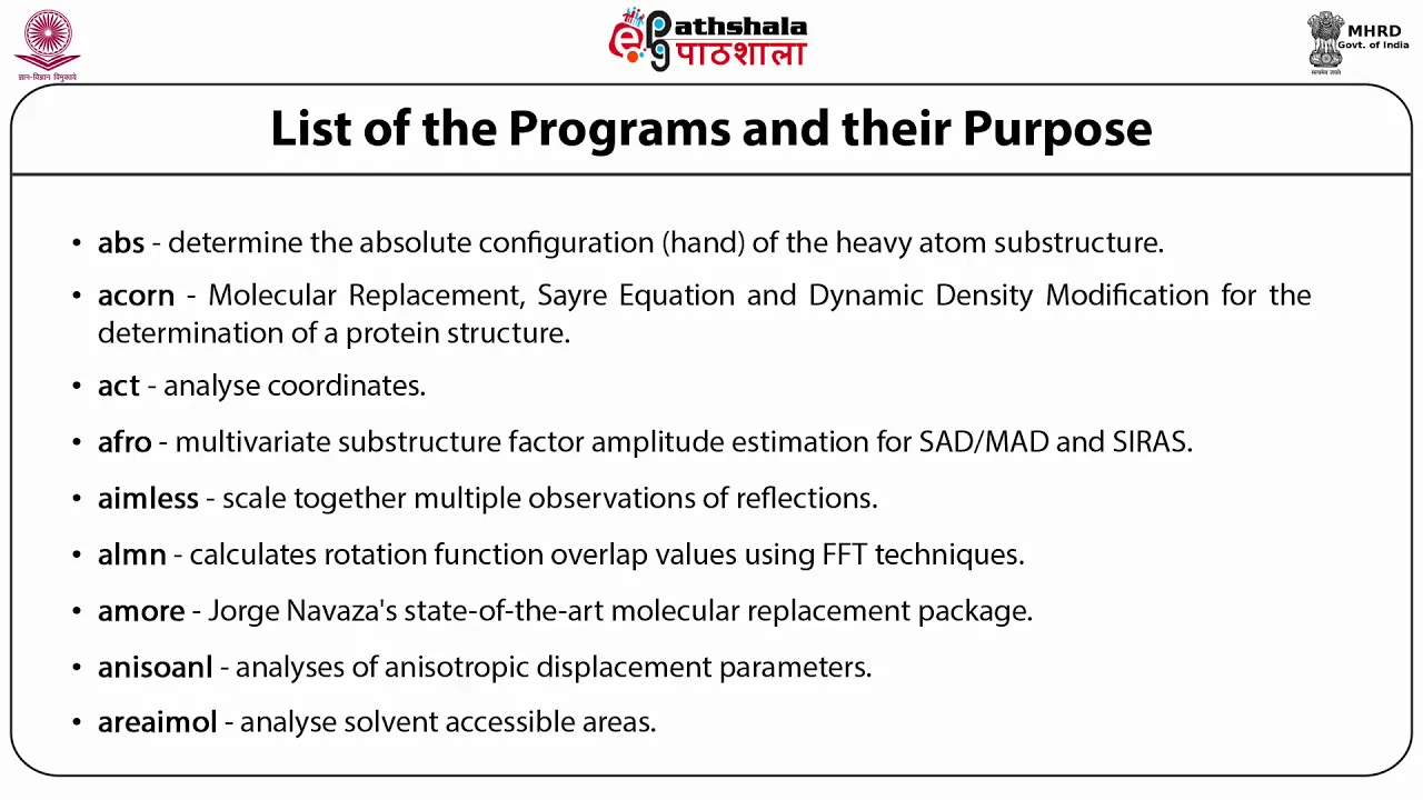 Some of the Macromolecular structure determination programs – CCP4, Phenix suite, SHELXD, SHELXE