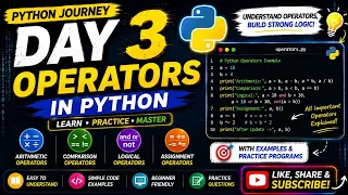 Python Journey Day 3 Operators in Python Arithmetic Comparison Logical More Python for Beginners