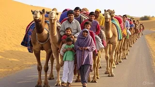 عنوان قافلة الجمال تسير عبر الصحراء الشاسعة رحلة ساحرة في قلب الطبيعة Viral Animals 