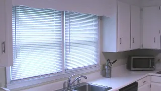 Hanging Project Source Room Darkening Blinds from Lowes - in a Tricky Spot