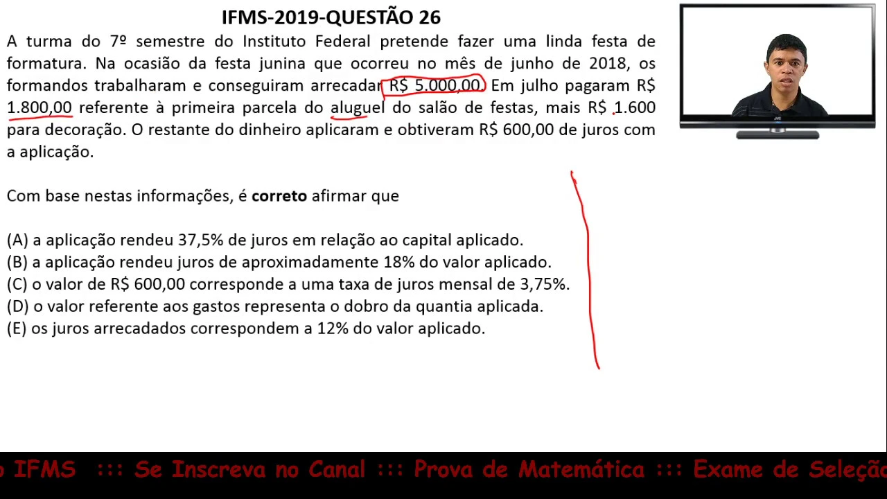 Porcentagem #IFMS 2019 Q26 Prova de Matemática Exame de Seleção