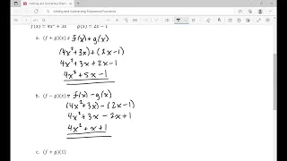 Adding and Subtracting Polynomial Functions