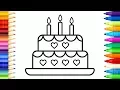 How to Draw Birt ay Cake for Kids - Learn Colors with Cake and Candles Coloring Book for Baby