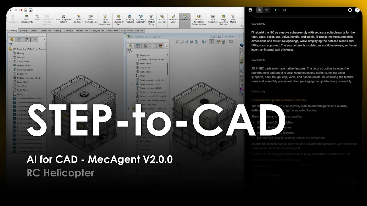 AI for CAD - STEP-to-Parametric CAD - MecAgent 2.0.0 - Plastic Container - Demo