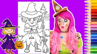 Coloring a Cute Witch Halloween Coloring Page Prismacolor Colored Pencils