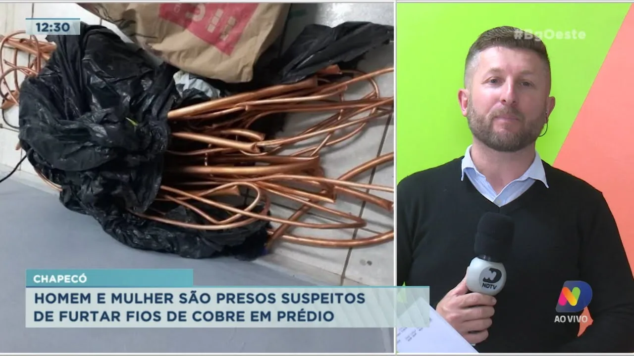 Homem e mulher são presos suspeitos de furtar fios de cobre de prédio em Chapecó