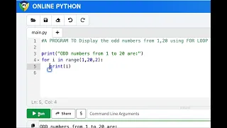 Python Program to Print Odd Numbers from 1 to 20 Using For Loop