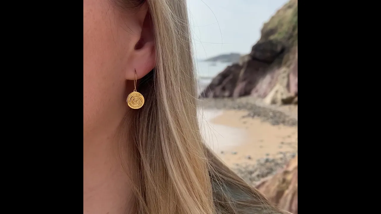Celtic Spiral Gold Plated Silver Drop Earrings (Symbolising Joy)